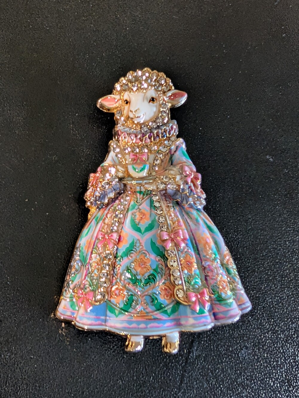 Jeweled Sheep Lady Floral Dress Statement Brooch